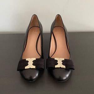 Tory Burch Wedges - Classic Black with Bow Detail